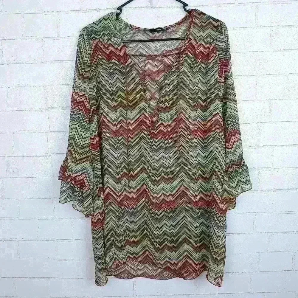 TFNC Multicolor Sheer Chevron Tie Up Blouse D97